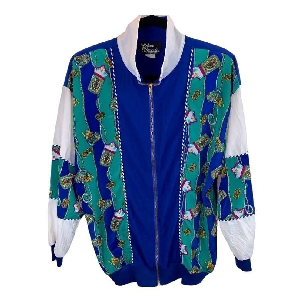 Vintage 80s Silver Threads Nautical  Jacket Dolman Sleeves Golden Girls sz S